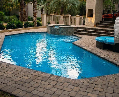 1 Belted Kingfisher, Hilton Head — pool and spa on a paver terrace